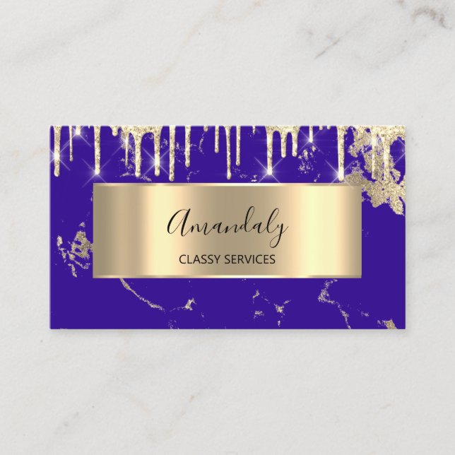 Professionell Luxury Guld Royal Marble Royal Blue Visitkort (Framsida)