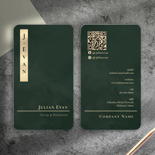 Professionell Lyx Smaragdgrön Guld Namn Kort (Professional Luxe Emerald Green Gold Business Card)