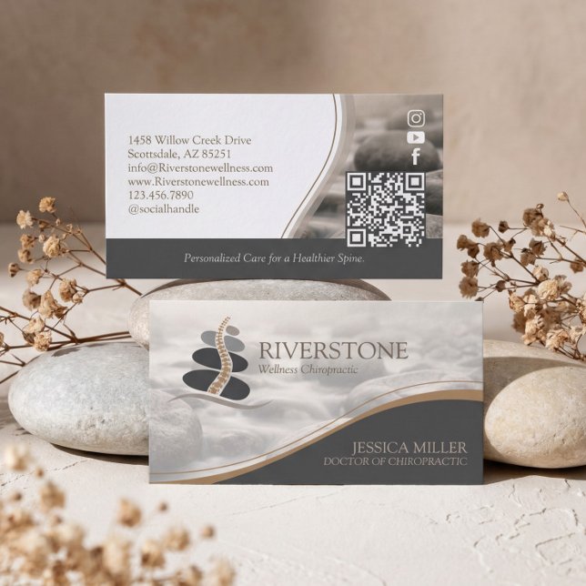 Professionell Lyx Stone River Kiropraktik  Visitkort (Professional Luxury Stone River Chiropractic Business Card)