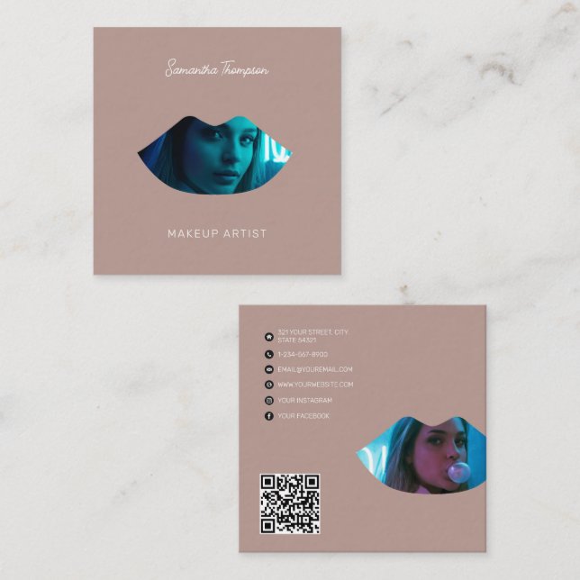 Professionell Makeup Artist 2 Photo Läppar Rosa Fyrkantigt Visitkort (Fram/baksida)