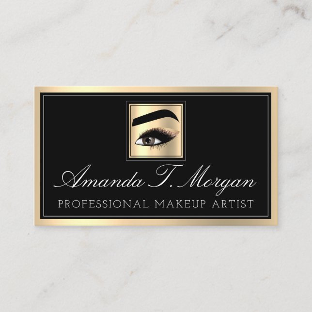 Professionell Makeup Artist Eyelash Guld Black Bro Visitkort (Framsida)