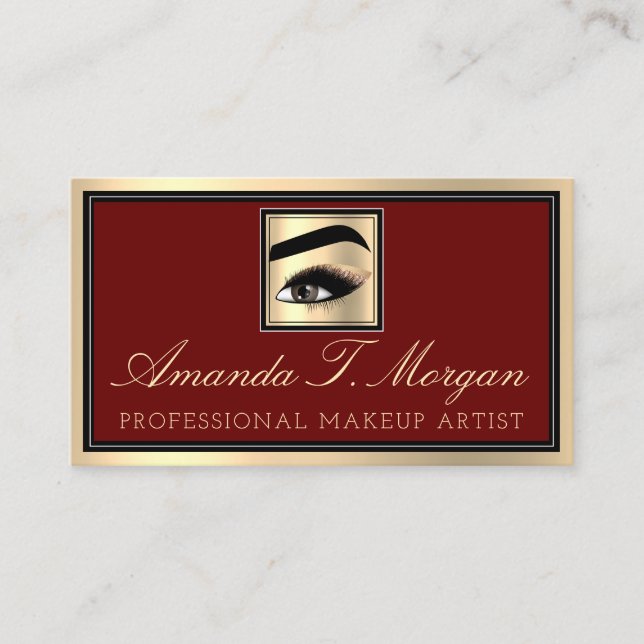 Professionell Makeup Artist Eyelash Guld Burgundy Visitkort (Framsida)