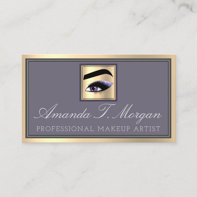 Professionell Makeup Artist Eyelash Guld Eggplant Visitkort (Framsida)