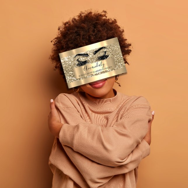 Professionell Makeup Artist Eyelash Guld Glitter Visitkort (Professional Makeup Artist Eyelash Gold Glitter Business Card)