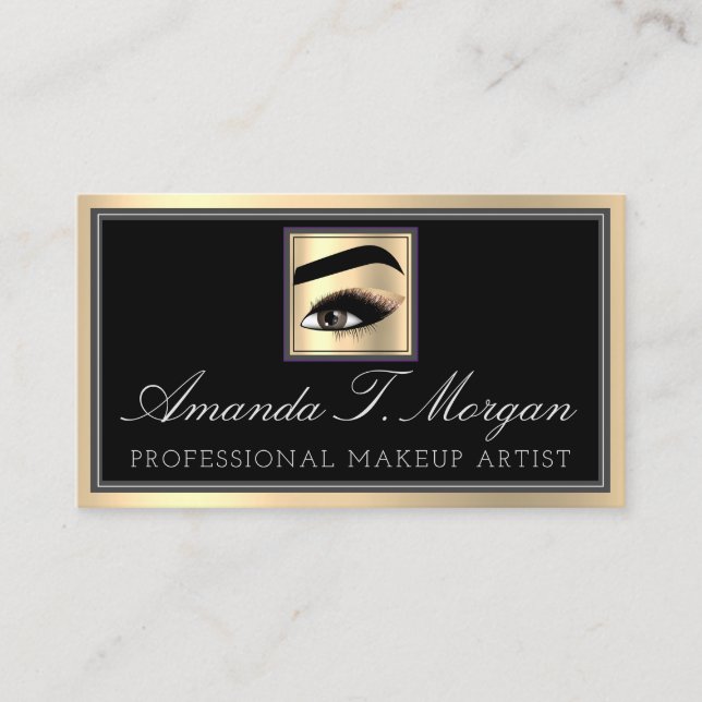 Professionell Makeup Artist Eyelash Guld Grått Bro Visitkort (Framsida)