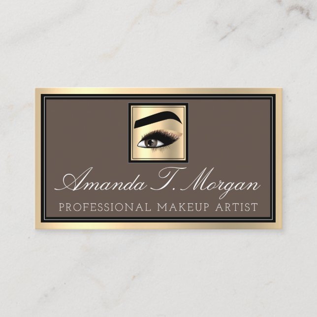 Professionell Makeup Artist Eyelash Guld Kaffe Bro Visitkort (Framsida)