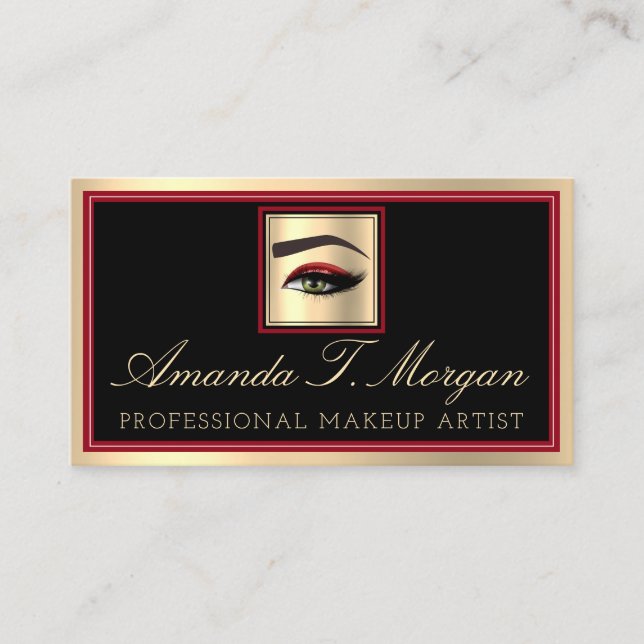 Professionell Makeup Artist Eyelash Guld Red Black Visitkort (Framsida)