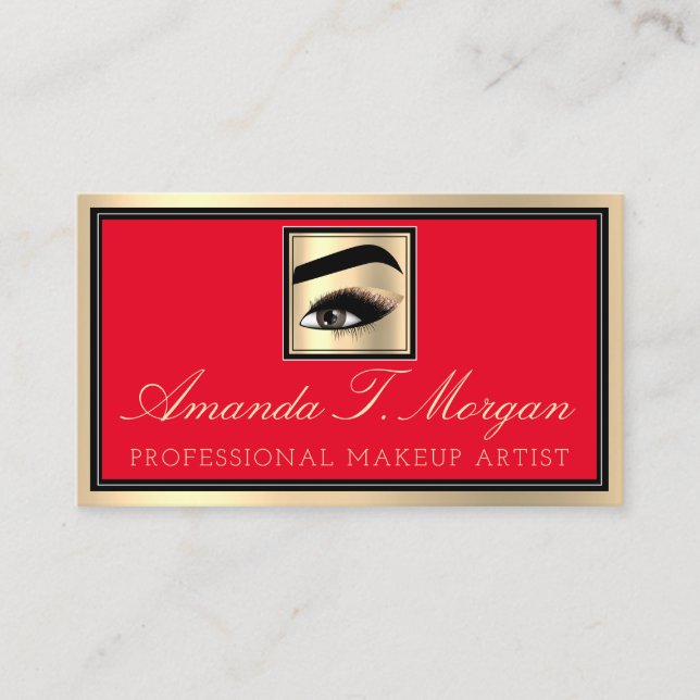 Professionell Makeup Artist Eyelash Guld Red Visitkort (Framsida)