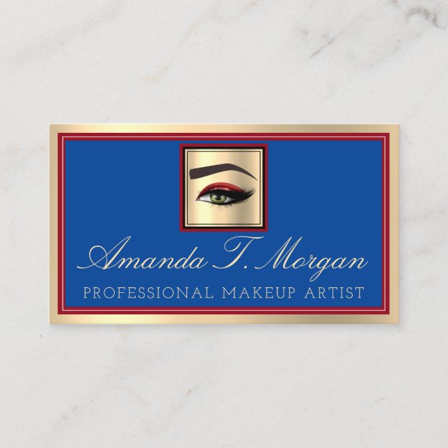 Professionell Makeup Artist Eyelash Guld Royal Blu Visitkort (Framsida)