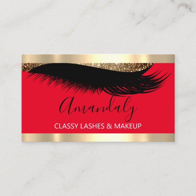 Professionell Makeup Artist Eyelash Guld White Red Visitkort (Framsida)