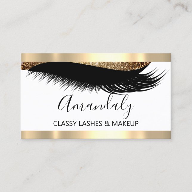 Professionell Makeup Artist Eyelash Guld White VIP Visitkort (Framsida)