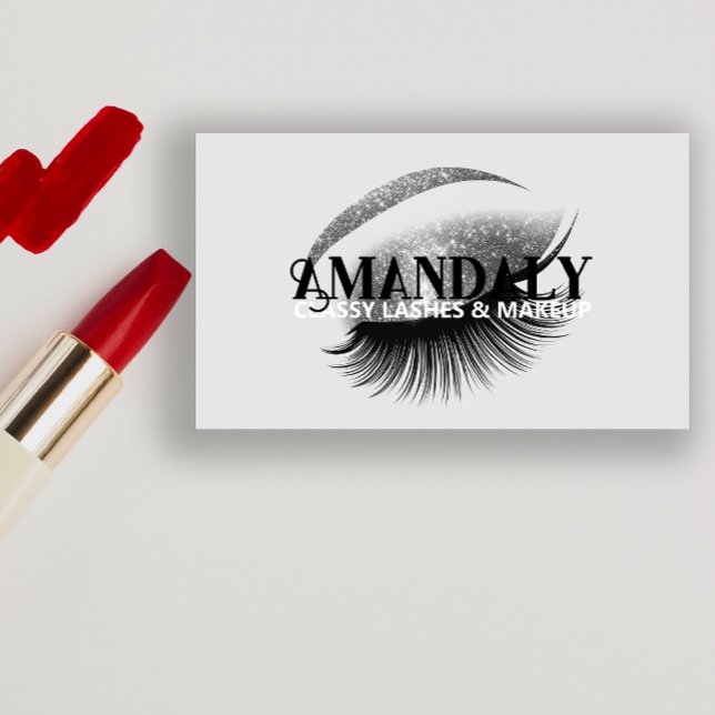 Professionell Makeup Artist Eyelash QR LOGOTYP Grå Visitkort (Professional Makeup Artist Eyelash QR LOGO Gray Business Card)