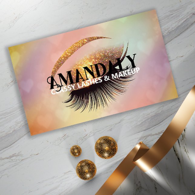 Professionell Makeup Artist Eyelash QR LOGOTYP Gul Visitkort (Professional Makeup Artist Eyelash QR LOGO Gold Business Card)
