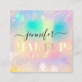 Professionell Makeup Artist Guld Glitter Holograph Fyrkantigt Visitkort
