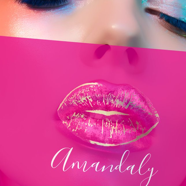 Professionell Makeup Artist Läppar Rosa Guld White Visitkort (Professional Makeup Artist Lips Pink Gold White Business Card)
