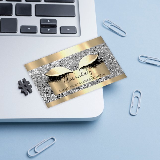 Professionell Makeup Artist Lash Event Grått Guld Visitkort (Professional Makeup Artist Lash Event Gray Gold Business Card)