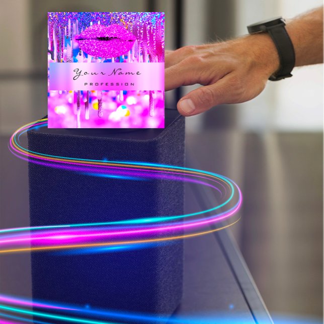 Professionell Makeup Artist Logotyp Lip Holograph  Fyrkantigt Visitkort (Professional Makeup Artist Logo Lip Holograph Drip Square Business Card)