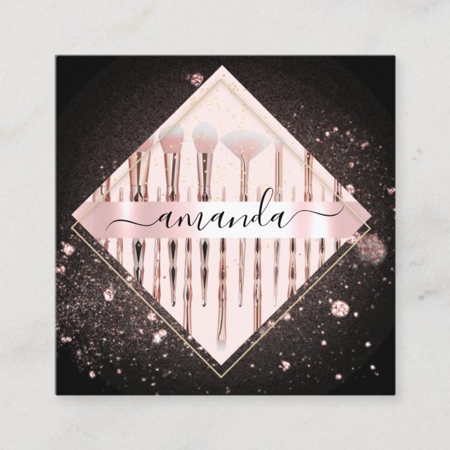 Professionell Makeup Artist Logotyp Penslar Ro Bla Fyrkantigt Visitkort (Framsida)