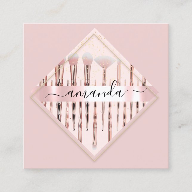 Professionell Makeup Artist Logotyp Penslar Ro Ram Fyrkantigt Visitkort (Framsida)