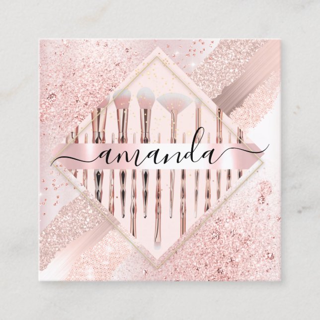 Professionell Makeup Artist Logotyp Penslar Ro Ros Fyrkantigt Visitkort (Framsida)