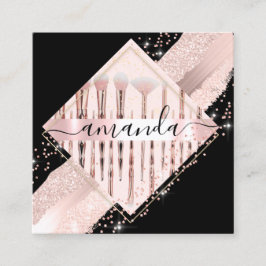 Professionell Makeup Artist Logotyp  Push Ro Strok Fyrkantigt Visitkort