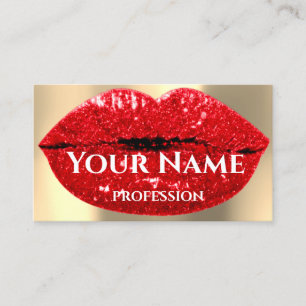 Professionell Makeup Artist Red Läppar Guld Glitt Visitkort