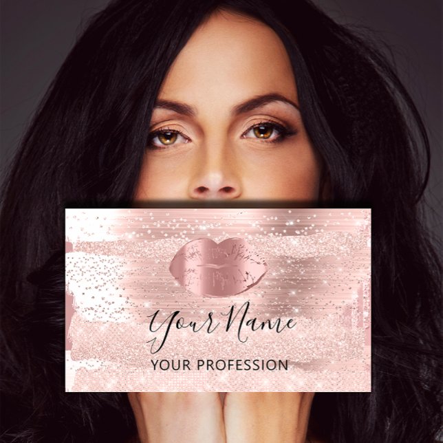 Professionell Makeup Artist Ro Kiss Läppar Strokes Visitkort (Professional Makeup Artist Rose Kiss Lips Strokes Business Card)