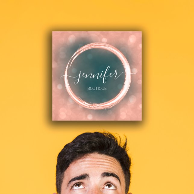 Professionell Makeup Artist Ro Teal Logotyp Fyrkantigt Visitkort (Professional Makeup Artist Rose Teal Logo Square Business Card)