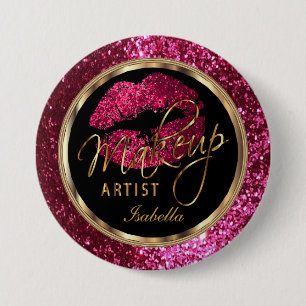 Professionell Makeup Artist Rosa, Black and Guld Knapp