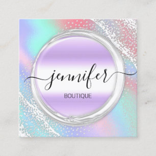 Professionell Makeup Artist Silver Holograph Anpas Fyrkantigt Visitkort