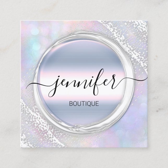 Professionell Makeup Artist Silver Holograph Logot Fyrkantigt Visitkort (Framsida)