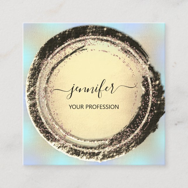 Professionell Makeup Blue Guld Modern Square Fyrkantigt Visitkort (Framsida)