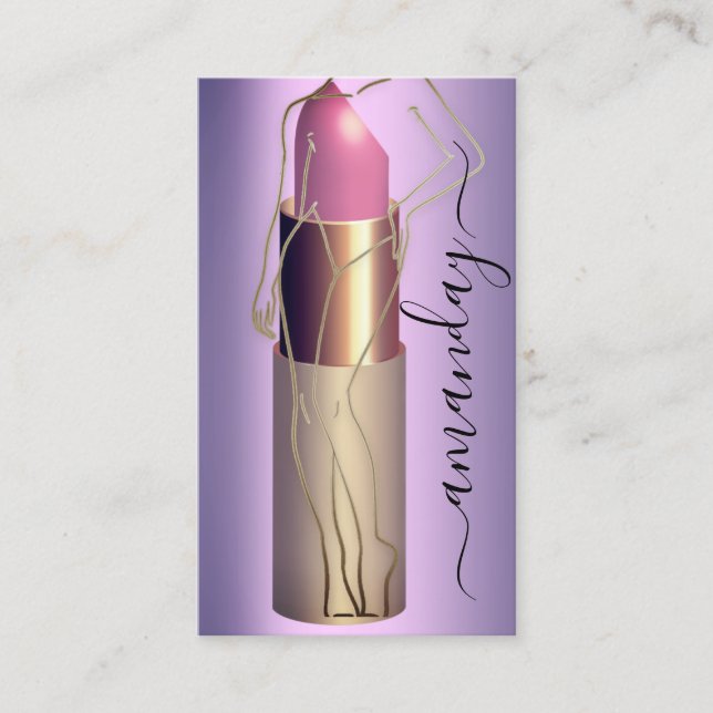 Professionell Makeup Body Lipstick QR Code Lila Visitkort (Framsida)