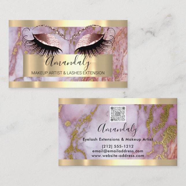 Professionell Makeup Eyelash Extension Marble QR Visitkort (Fram/baksida)