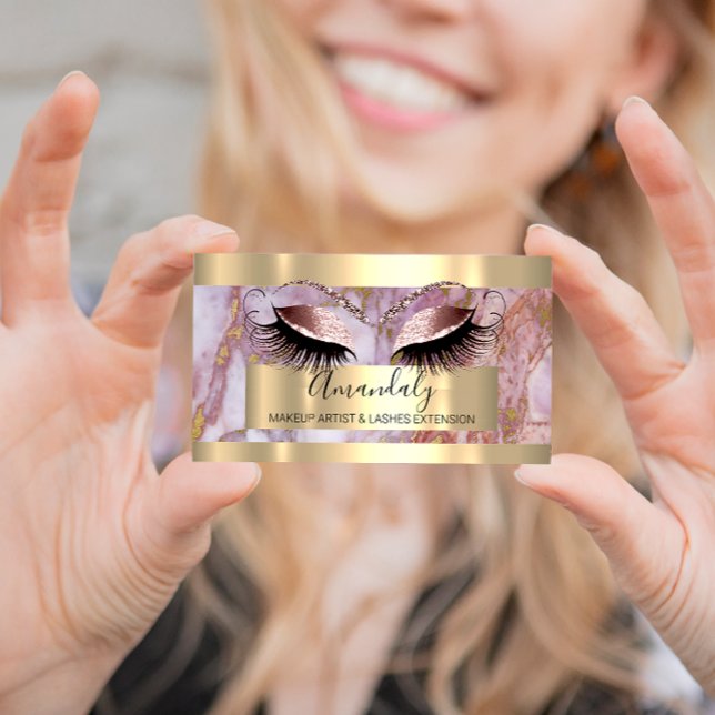 Professionell Makeup Eyelash Extension Rosa Marble Visitkort (Professional Makeup Eyelash Extension Pink Marble Business Card)