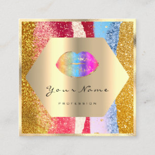 Professionell Makeup Guld Glitter Rainbow Läppar Fyrkantigt Visitkort
