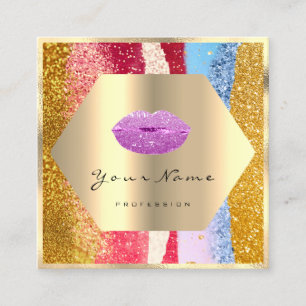 Professionell Makeup Guld Glitter Rosa Läppar Kiss Fyrkantigt Visitkort