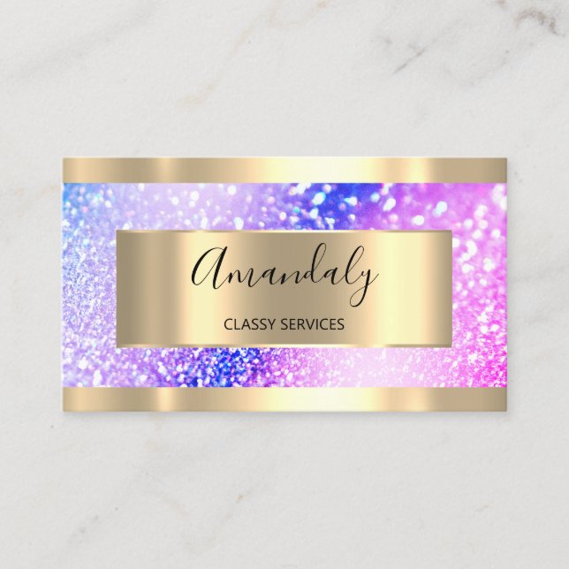 Professionell Makeup Holograph Guld Glitter Rosa Visitkort (Framsida)