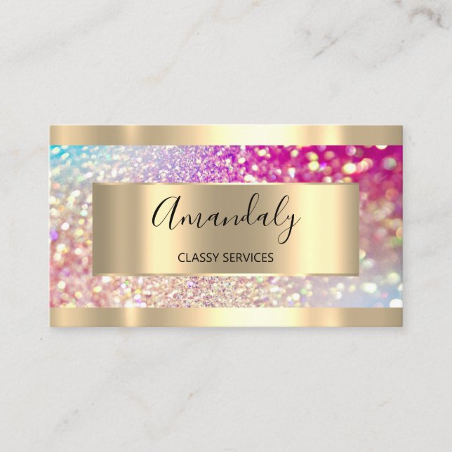 Professionell Makeup Holograph Guld Glitter Rosa Visitkort (Framsida)