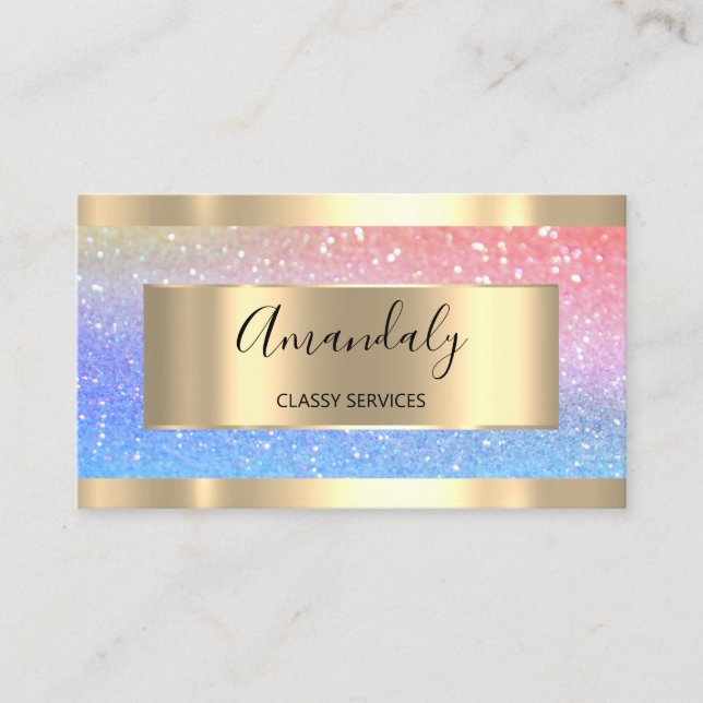 Professionell Makeup Holograph Guld Glitter Unicor Visitkort (Framsida)