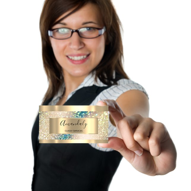 Professionell Makeup Holography Guld Glitter Visitkort (Professional Makeup Holographic Gold Glitter Business Card)