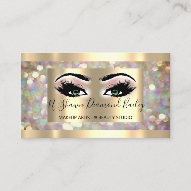 Professionell Makeup Lash Brows Holograph Guld Visitkort (Framsida)