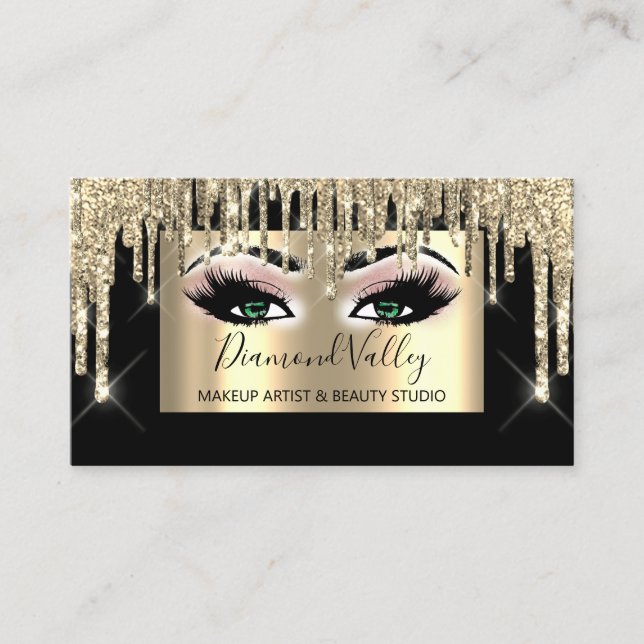 Professionell Makeup Lash Glitter Guld Grönt Öga Visitkort (Framsida)