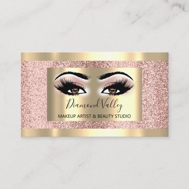 Professionell Makeup Lash Guld ramed Glitter Ro Visitkort (Framsida)