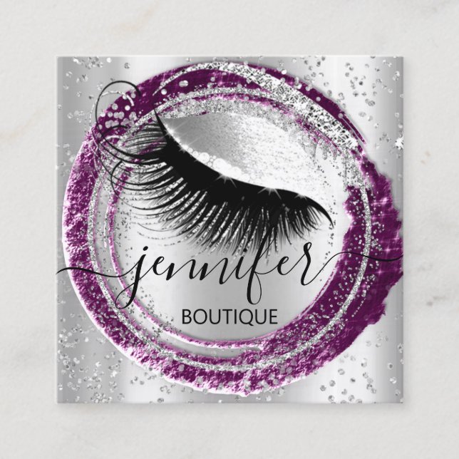 Professionell Makeup Lash Shop Glitter Vip Silver Fyrkantigt Visitkort (Framsida)