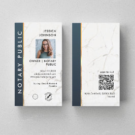Professionell Marble Blue & Guld Notary Photo QR Visitkort