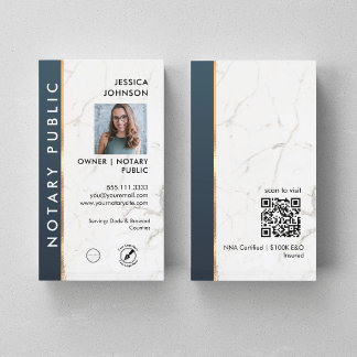 Professionell Marble Blue & Guld Notary Photo QR Visitkort