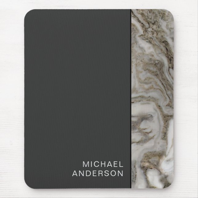Professionell Marble Kant om Flat Black med Namn Musmatta (Framsidan)