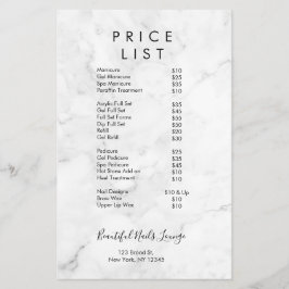 Professionell Marble Nail Salon Pris List-meny Flygblad