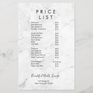 Professionell Marble Nail Salon Pris List-meny Flygblad
